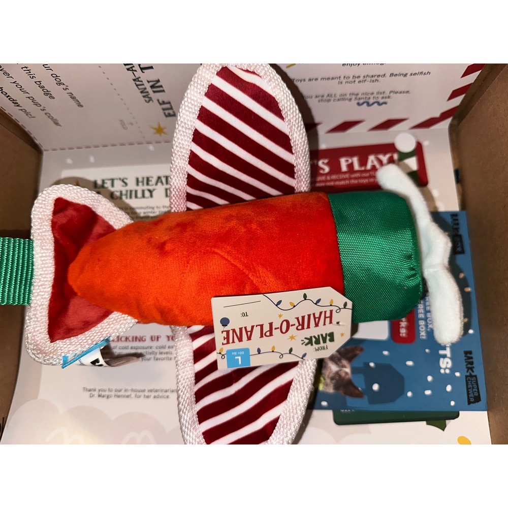 BarkBox Hair-O-Plane Plush Dog Toy Holiday Christmas Airplane Green‎ M/L bark